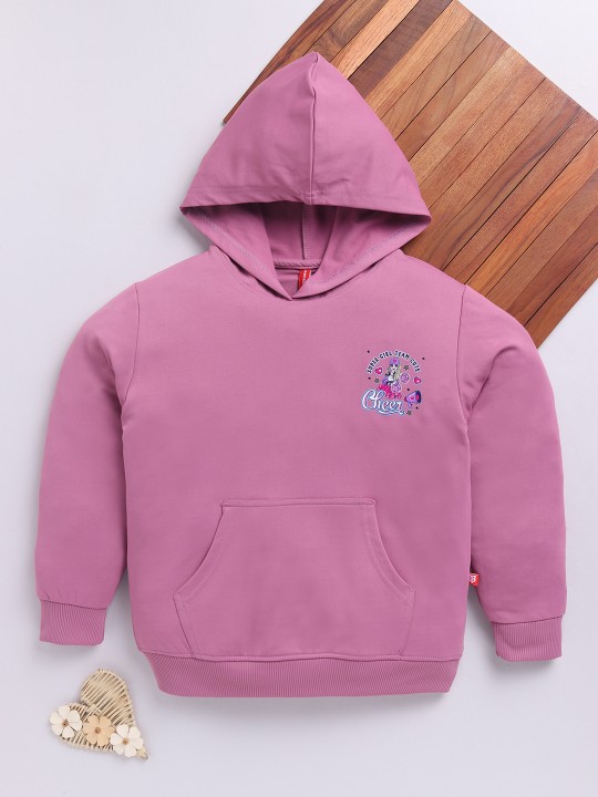 Kids Girls Purple Printed Hooded Sweatshirt