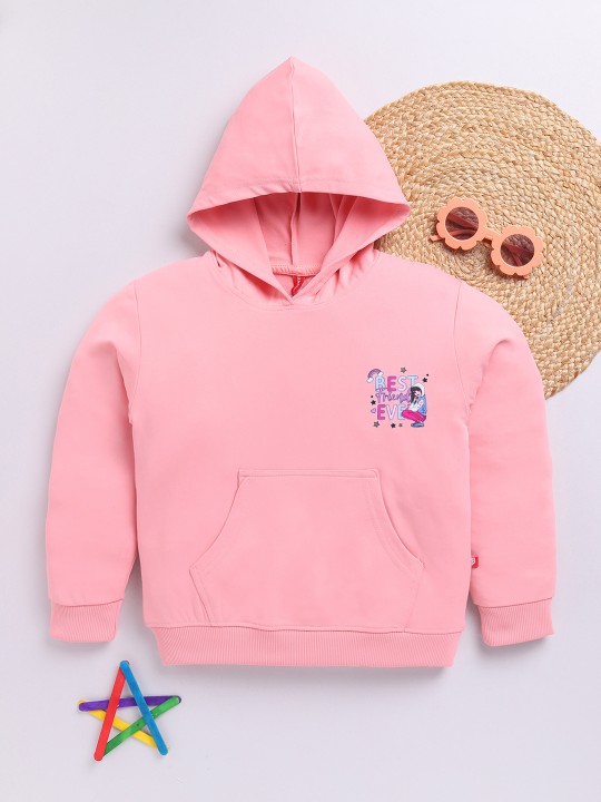 Kids Girls Pink Printed Hooded Sweatshirt