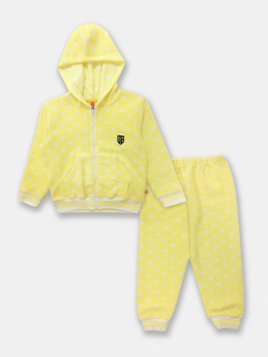 Girls Polka Dotted Hooded Sweatshirt & Joggers Set
