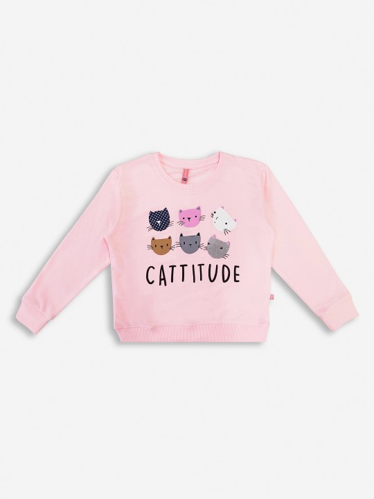 Girls Pink Printed Sweatshirt