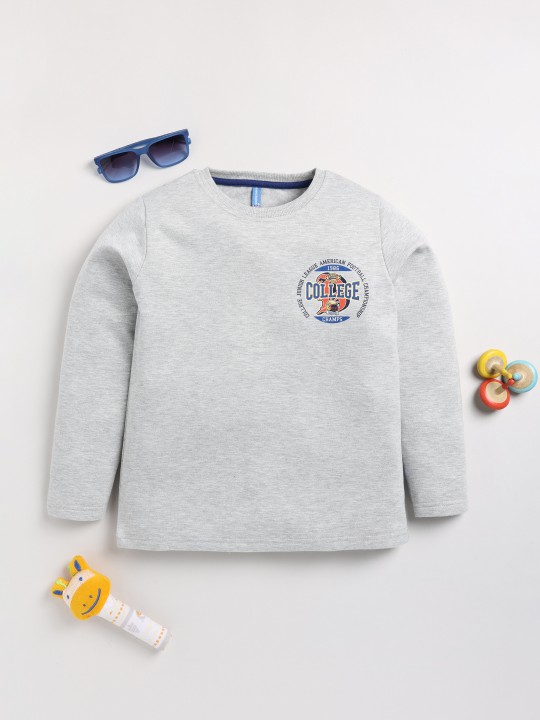 Boys Grey Melange Solid Sweatshirt