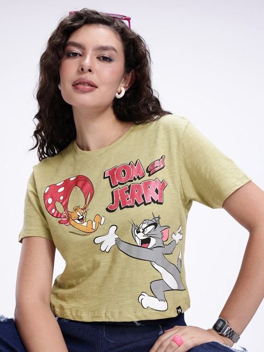 Women’s Olive Green Tom & Jerry Graphic T-Shirt