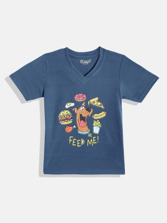 Eteenz Scooby-Doo Comic Printed V-Neck Premium Cotton T-Shirt for Boys (Teal, Pack of 1)