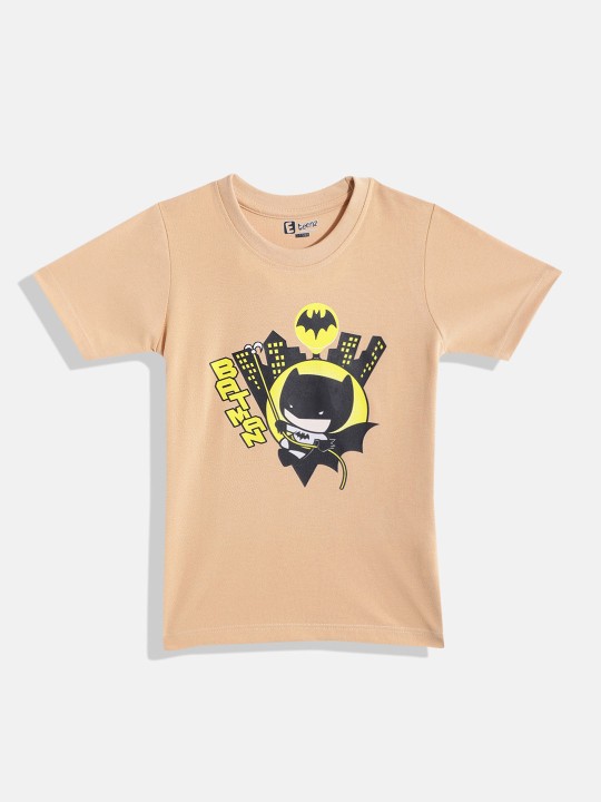 Eteenz Batman Printed Premium Cotton Regular Fit T-shirt for Boys (Beige, Pack of 1)