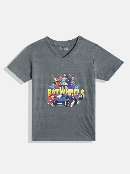 Eteenz Bat Wheels Comic Printed V-Neck Premium Cotton T-Shirt for Boys (Grey, Pack of 1)