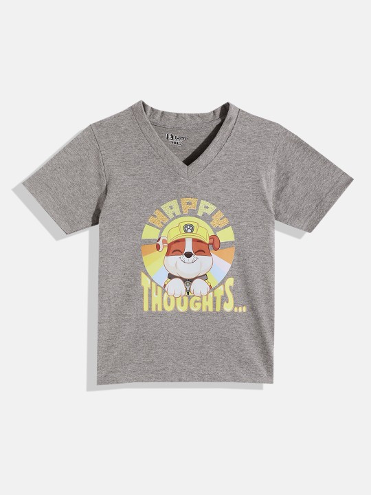 Eteenz Paw Patrol Comic Printed Premium Cotton V-Neck T-shirt for Boys (Grey Melange, Pack of 1)