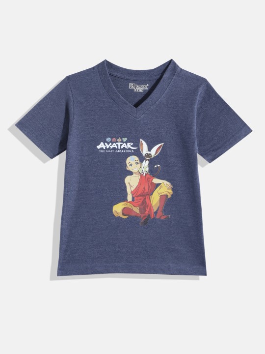 Eteenz Avatar Comic Printed Premium Cotton V-Neck T-Shirt for Boys (Navy Blue, Pack of 1)