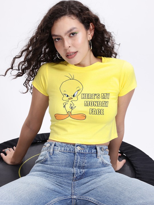 Women’s Yellow & Black Tweety Graphic Crop Top