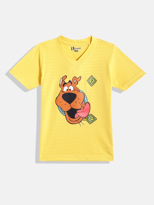 Eteenz Scooby Doo Comic Printed V-Neck Premium Cotton T-Shirt for Boys (Yellow, Pack of 1)