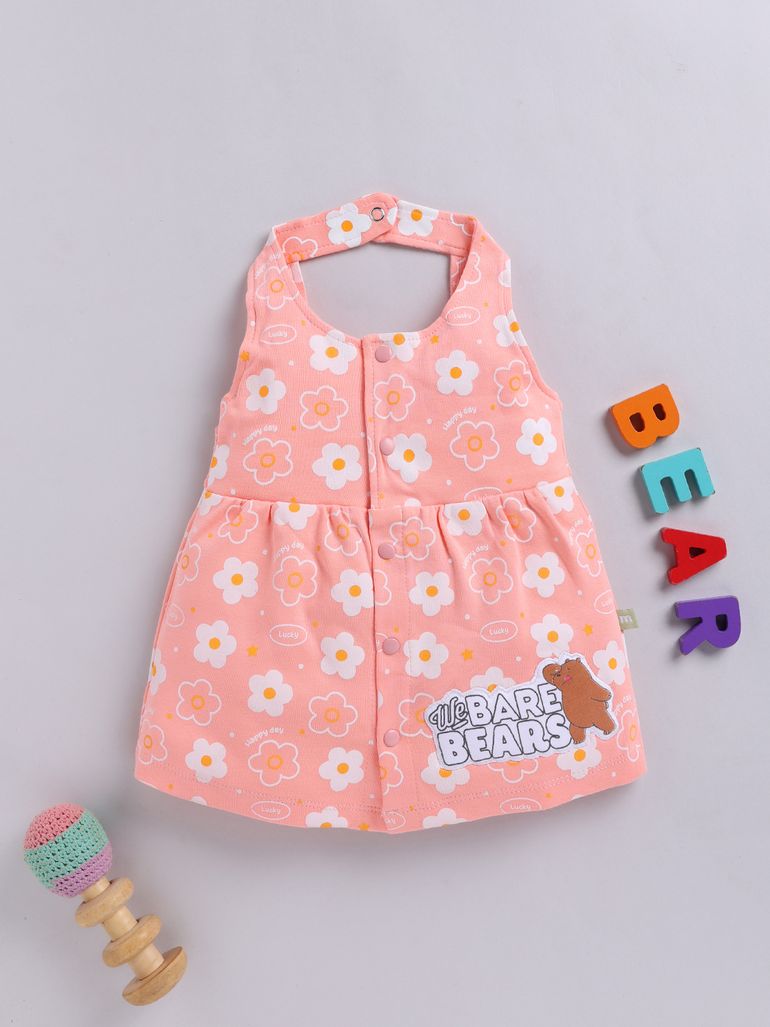 Mom’s Love Floral Printed Pure Cotton Frock And Dress For Infant Girls (Peach Pack Of 1)