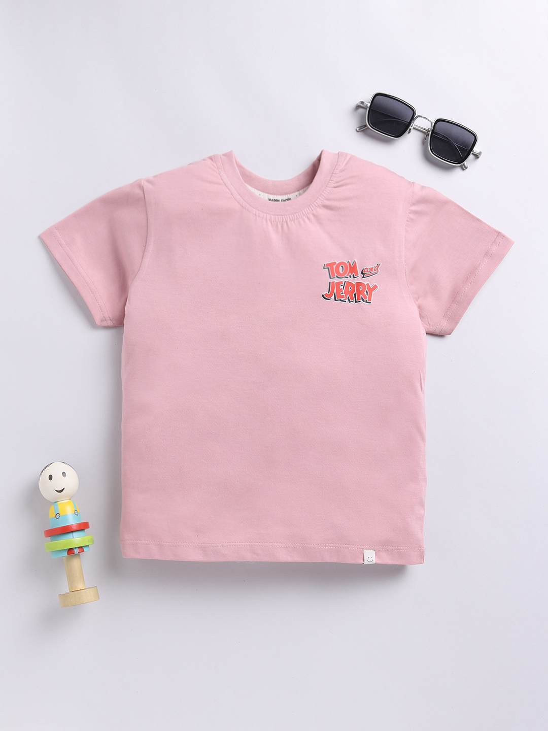 Happy Faces Solid Tom and Jerry Comic Print Pure Cotton T-Shirt For Boys(Onion , Pack Of 1)