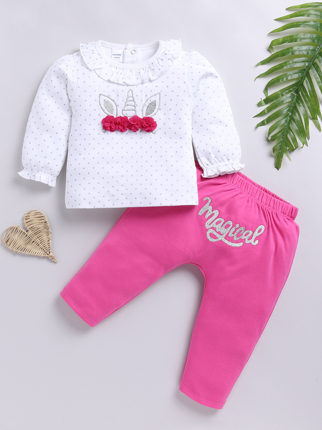 Mom’s Love Polka Printed Pure Cotton Set and Suits For Infant Girls (Pink, Pack of 1)
