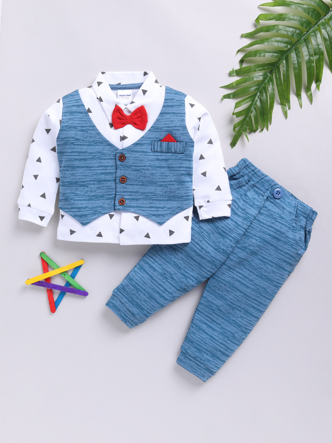 Mom’s Love Abstract Printed Pure Cotton Set and Suits For Infant Boys (Indigo, Pack of 1)