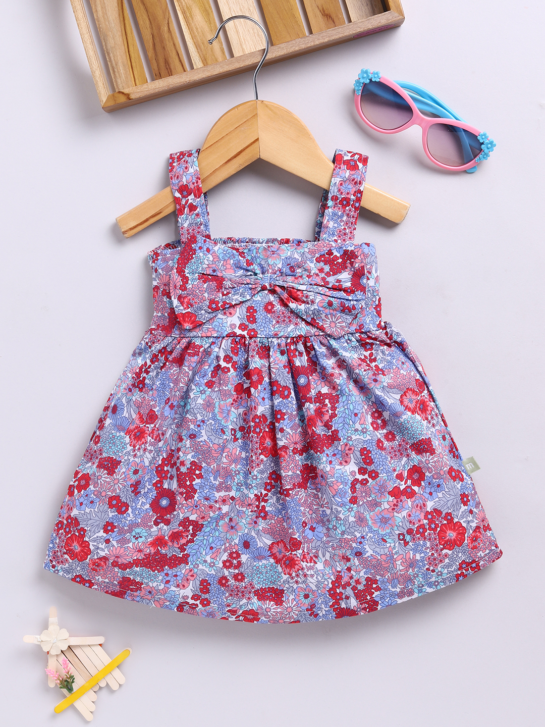 Mom’s Love Floral Printed Pure Cotton Frock And Dress For Infant Girls (Multicolour, Pack Of 1)