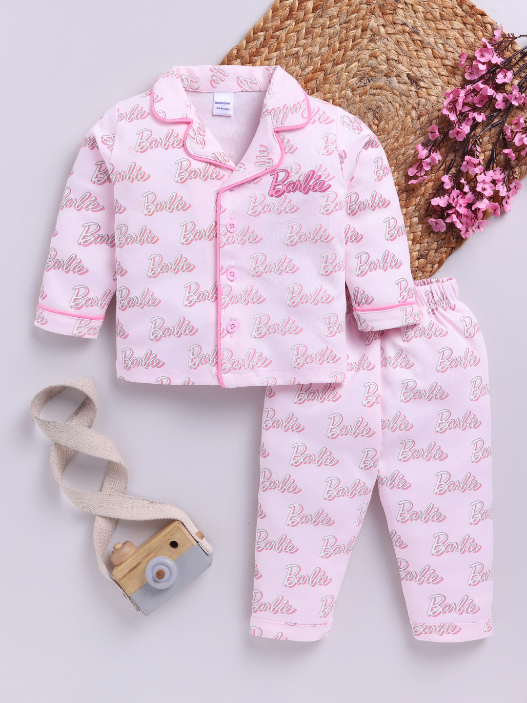 Mom’s Love Barbie Printed Pure Cotton Night Ware for Infant Girls (Pink, Pack of 1)