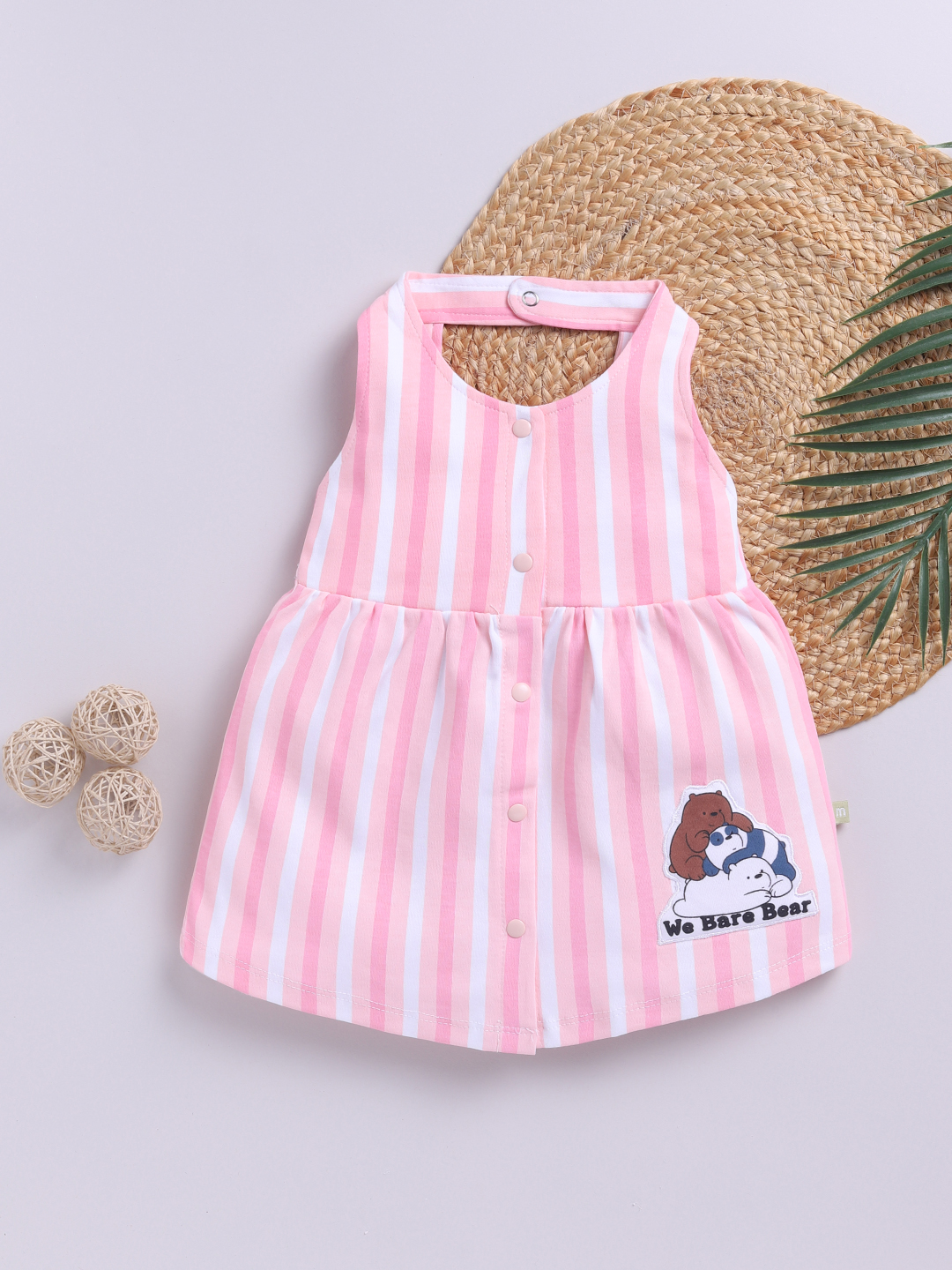 Mom’s Love Striped Printed Pure Cotton Frock And Dress For Infant Girls (Pink Pack Of 1)
