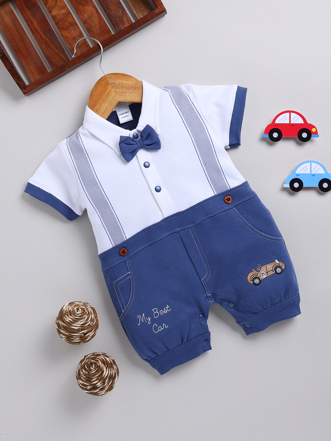 Mom’s love Printed Pure Cotton Romper for Boys (Airforce Blue, Pack of 1)