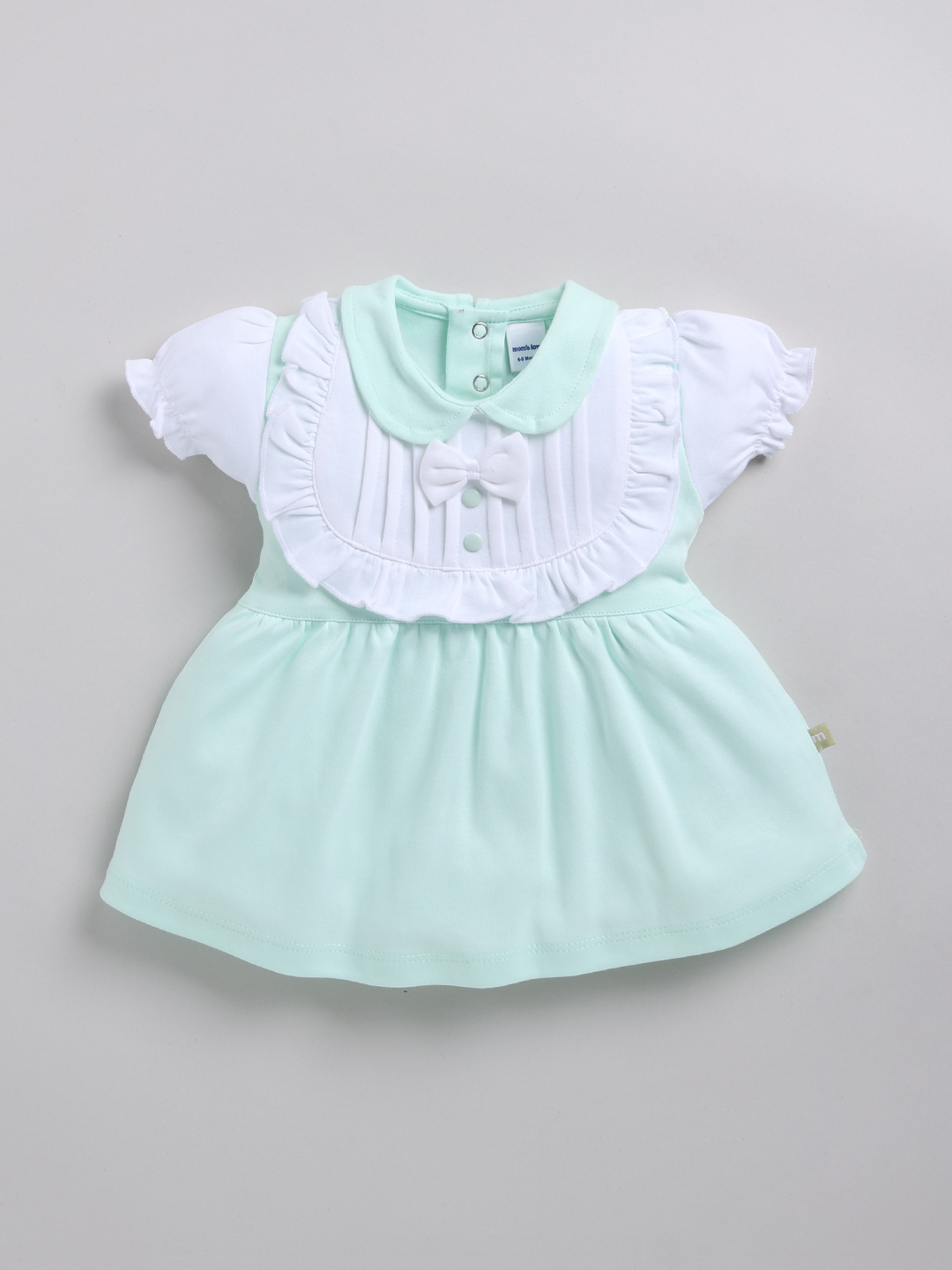 Mom’s Love Polka Printed Pure Cotton Colourblocked For Infant Girls (Mint, Pack Of 1)