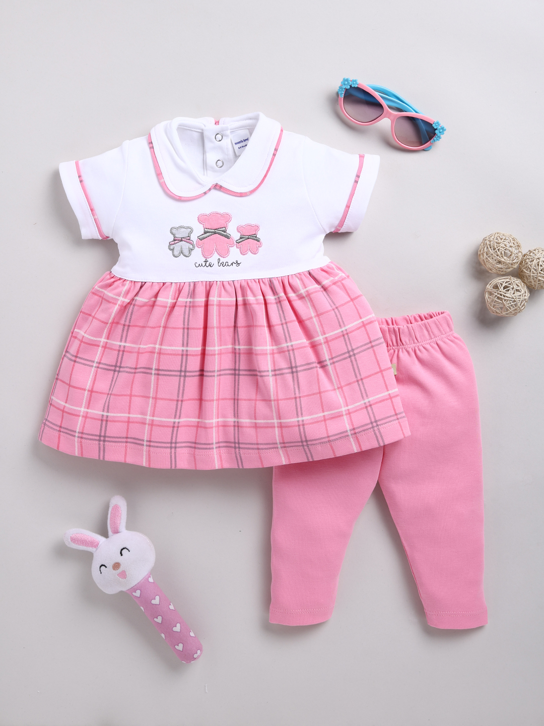 Mom’s Love Checked Printed Pure Cotton Frock And Dress For Infant Girls (Pink, Pack Of 1)