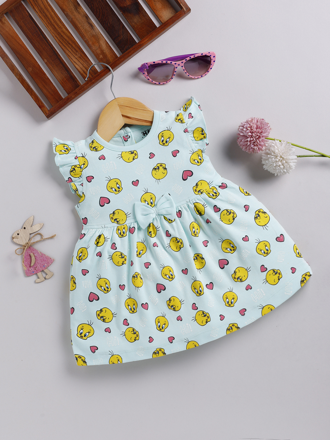 Happy Faces Solid  Peanuts Cotton Frock For Infant Girls(Seagreen, Pack Of 1)
