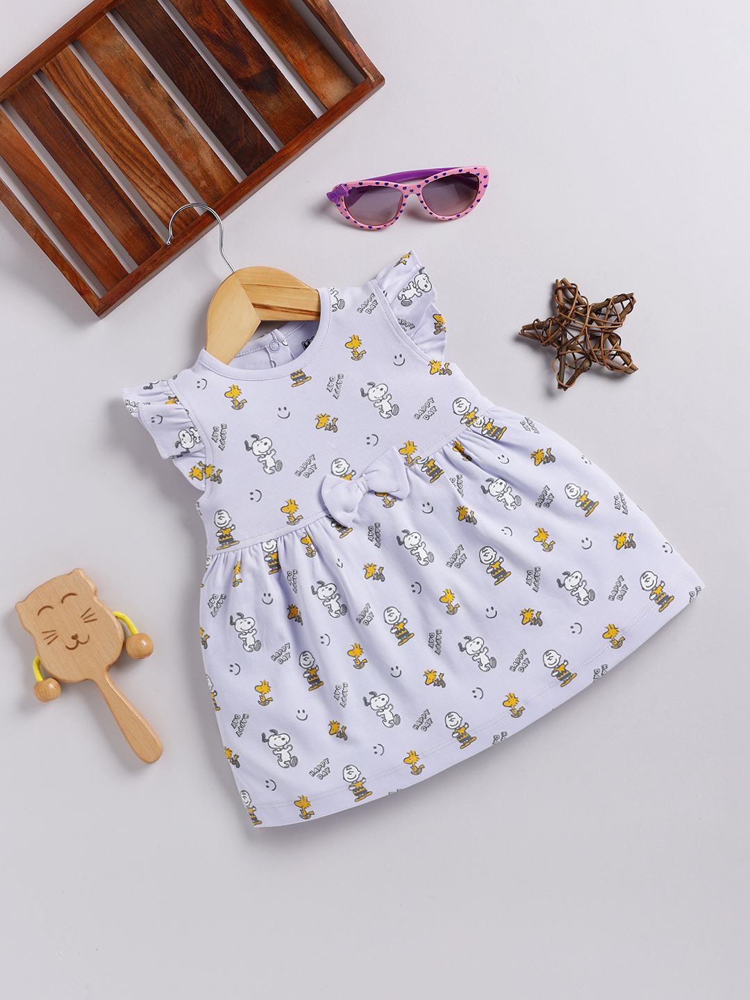 Happy Faces Solid  Peanuts Cotton Frock For Infant Girls( Lilac, Pack Of 1)