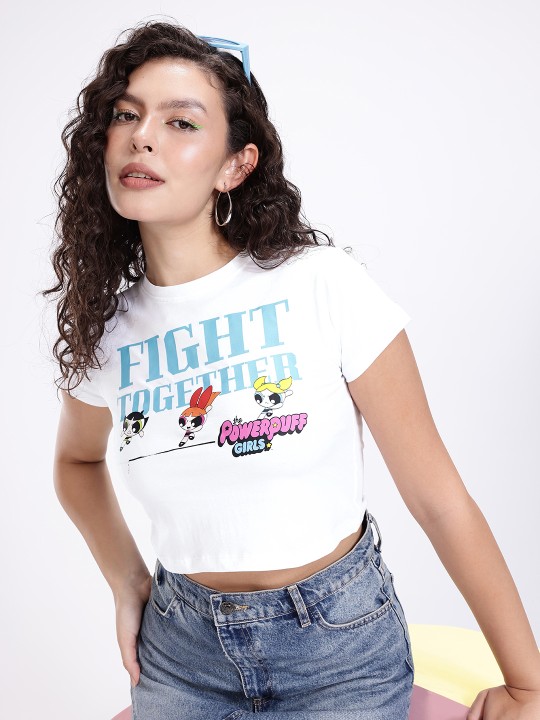 White Powerpuff Girls Graphic Crop T-Shirt for Women