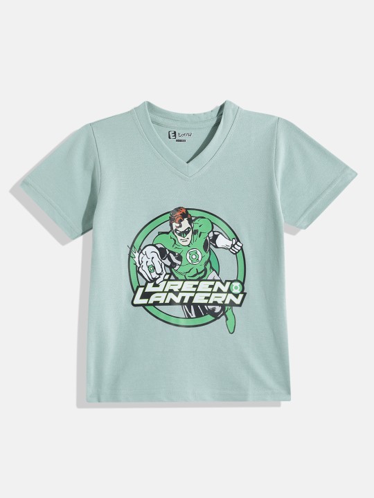 Eteenz Green Lantern Comic Printed Premium Cotton V-Neck T-Shirt for Boys (Green, Pack of 1)