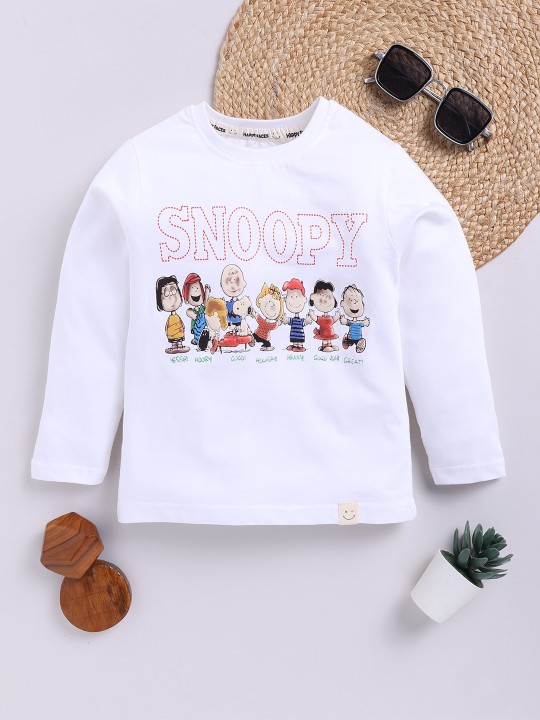 Boys’ Snoopy Printed White & Lavender Long Sleeve T-Shirt