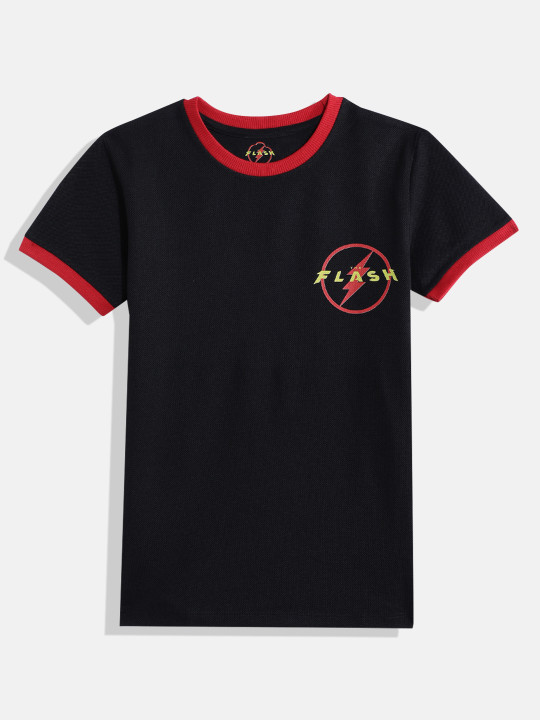 Eteenz Flash Comic Printed Premium Cotton Round Neck T-Shirt for Boys (Black, Pack of 1)