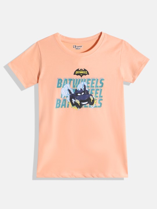 Eteenz Bat Wheels Comic Printed Premium Cotton V-Neck T-Shirt for Boys (Peach, Pack of 1)