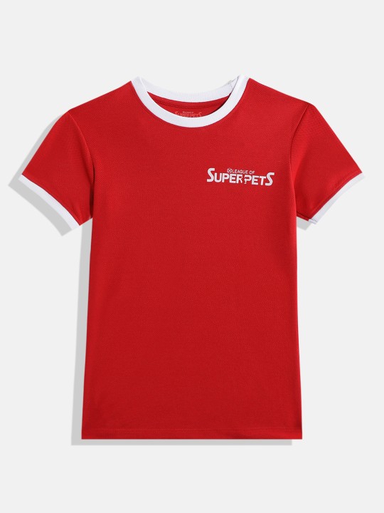 Eteenz Superman Pet Comic Printed Premium Cotton Round Neck T-Shirt for Boys (Red, Pack of 1)