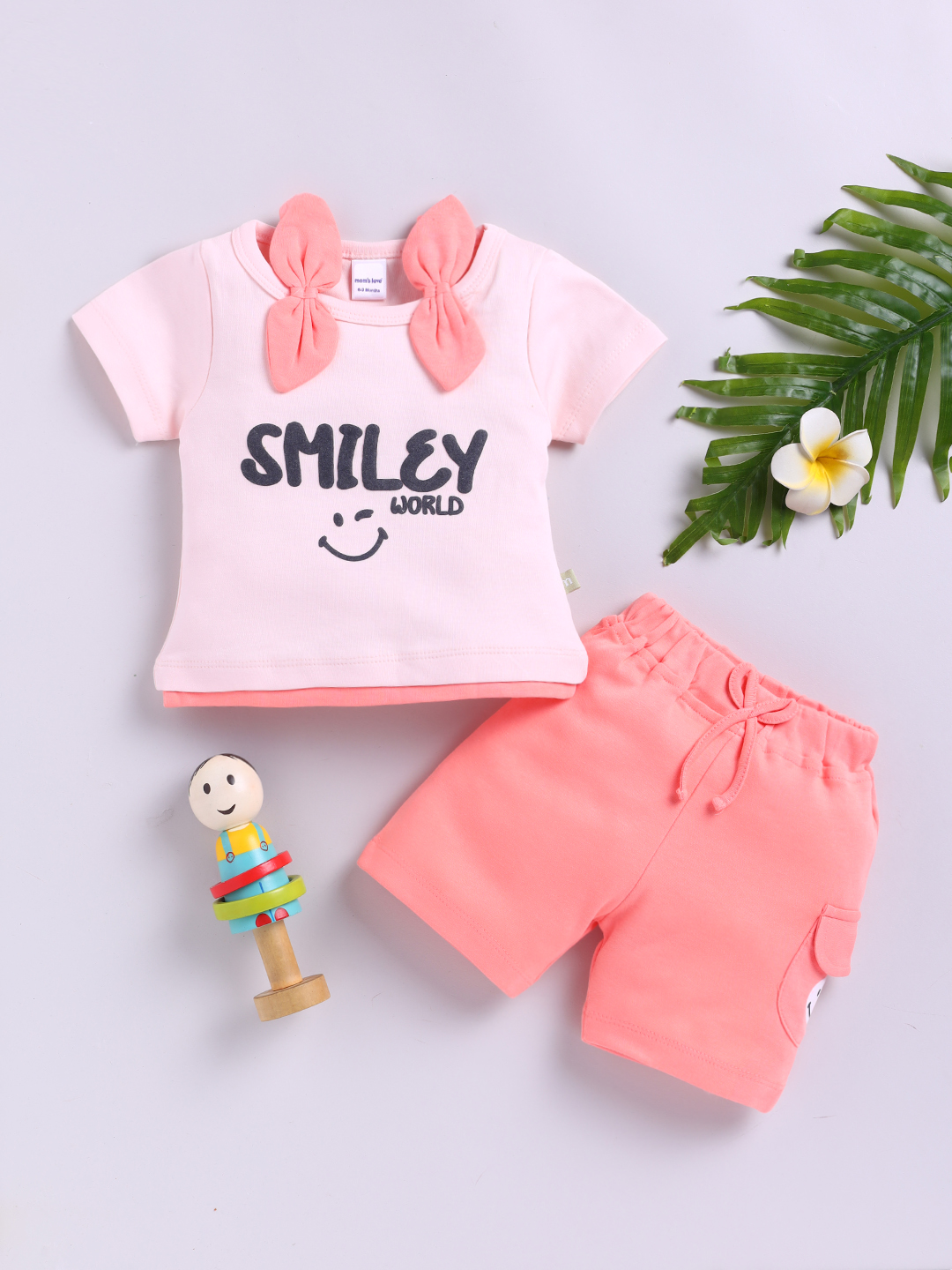 Mom’s Love Smiley World Printed Set And Suite Pure Cotton For Infant Girls (Peach, Pack Of 1)
