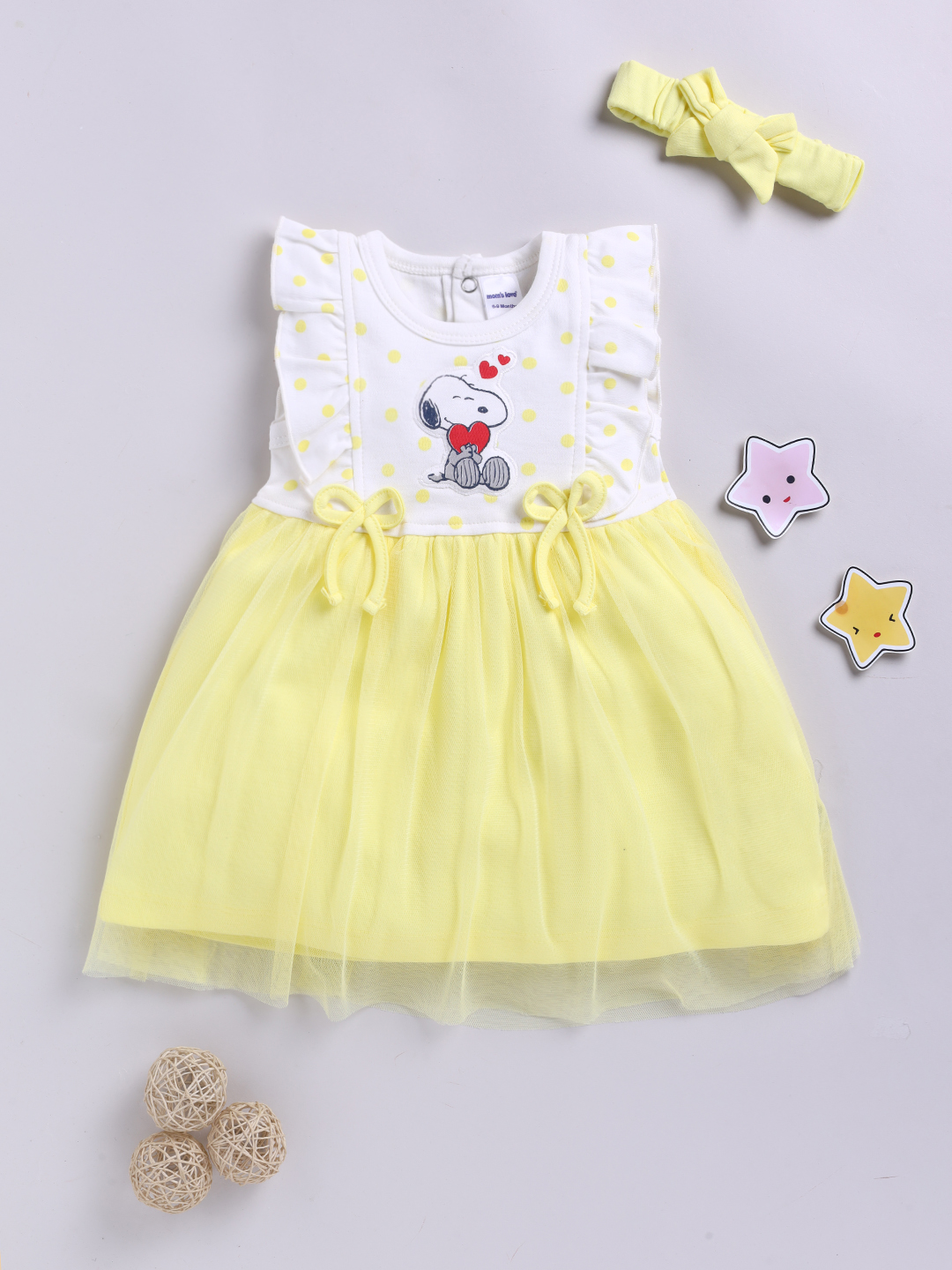 Mom’s Love Digital Printed Frock and Dresses Pure Cotton For Infant Girls (Yellow, Pack of 1)
