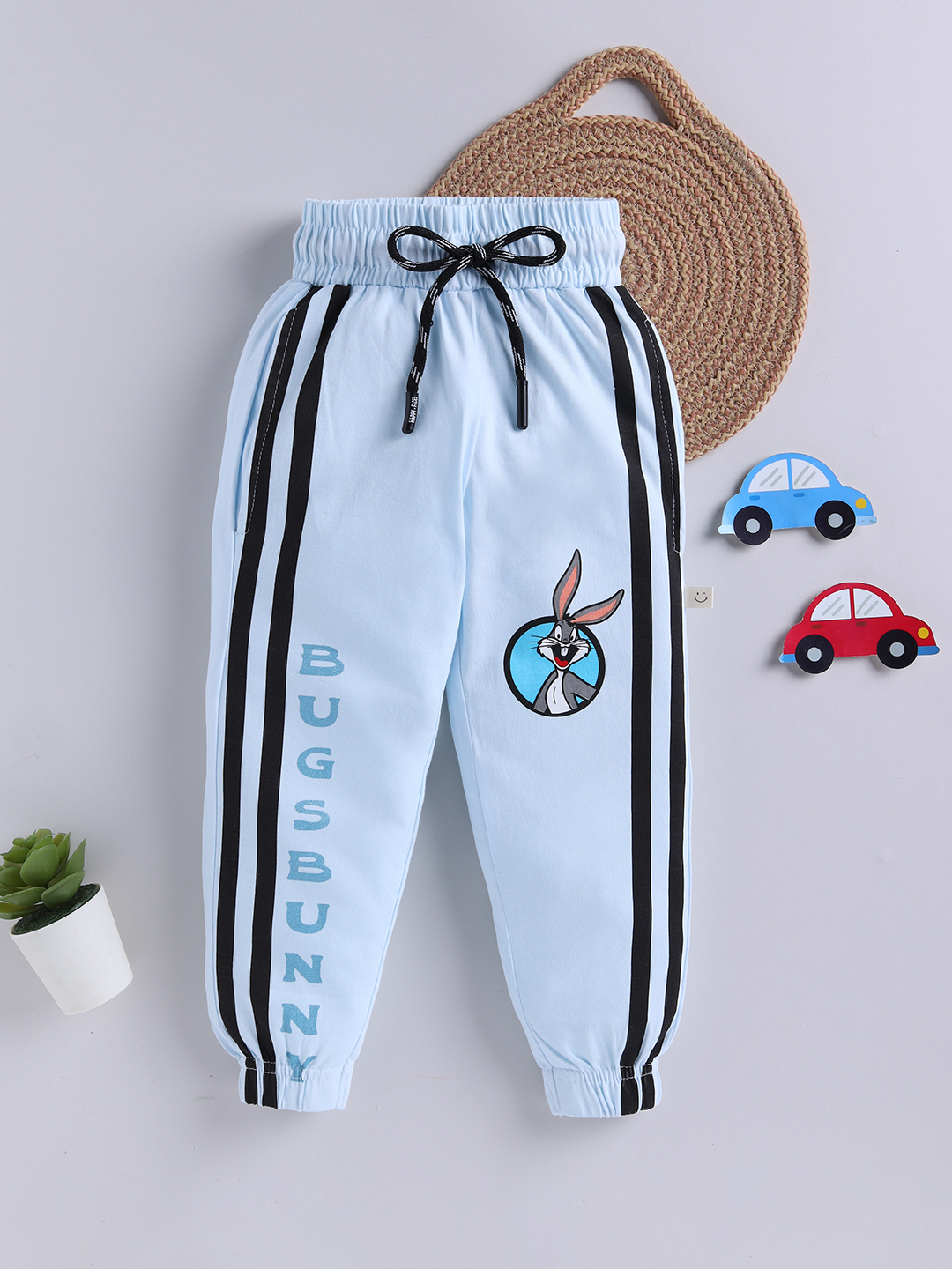 Happy Faces Bugs Bunny Printed  Pure Cotton Pyjama For Boys (Blue, Pack Of 1)