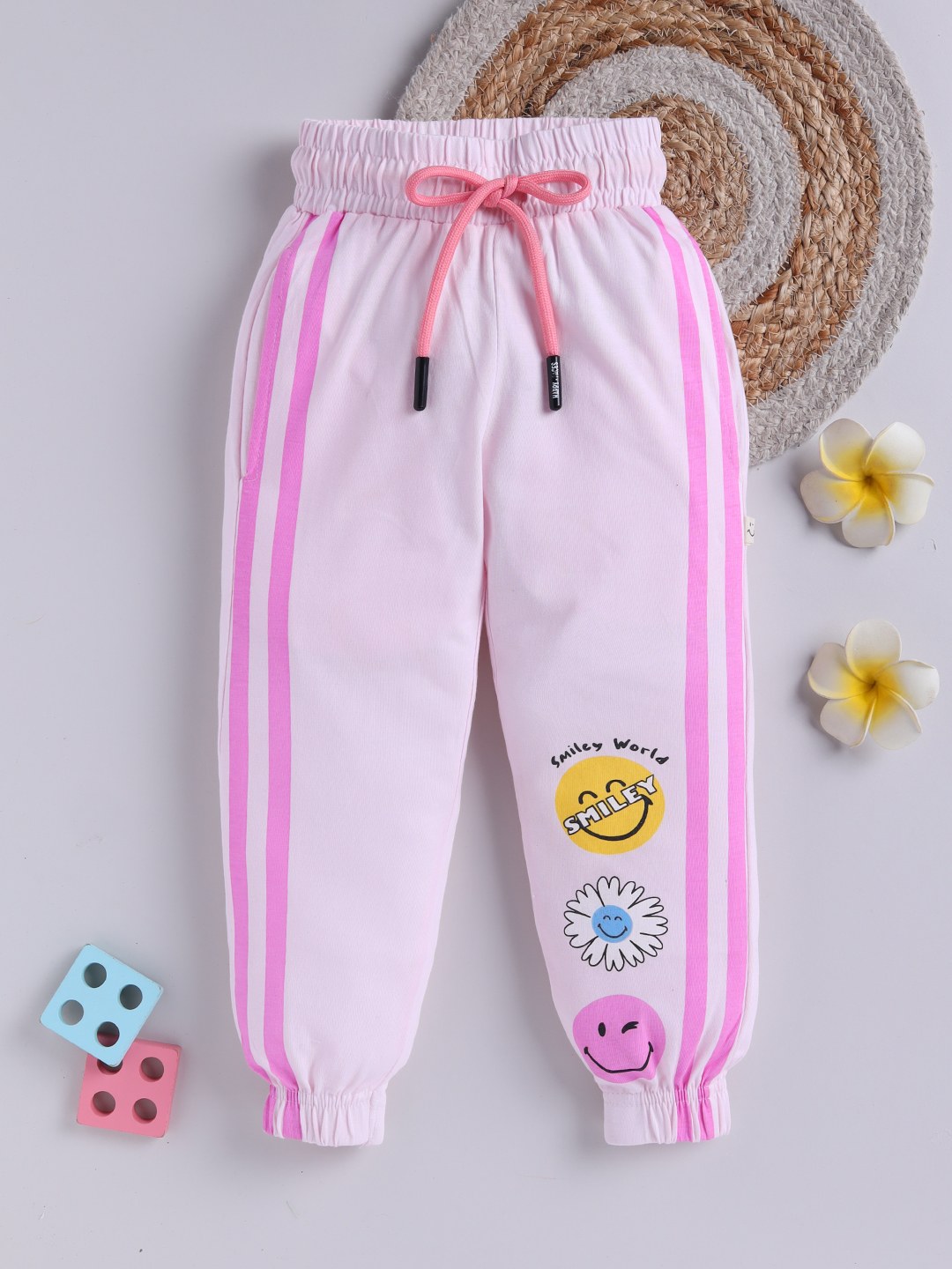 Happy Faces Smiley World Printed  Pure Cotton Pyjama For Girls (Pink, Pack Of 1)