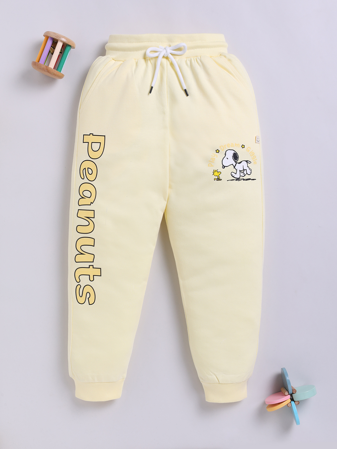 Happy Faces Peanuts Printed  Pure Cotton Joggers For Girls (Yellow, Pack Of 1)
