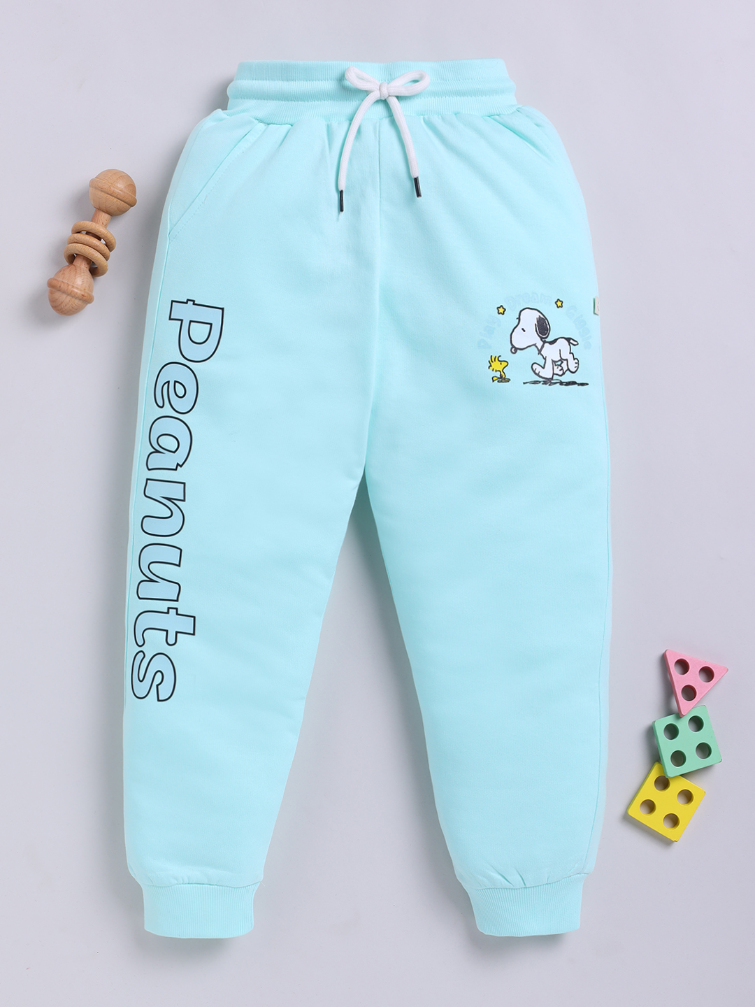 Happy Faces Peanuts Printed  Pure Cotton Joggers For Girls (Green, Pack Of 1)