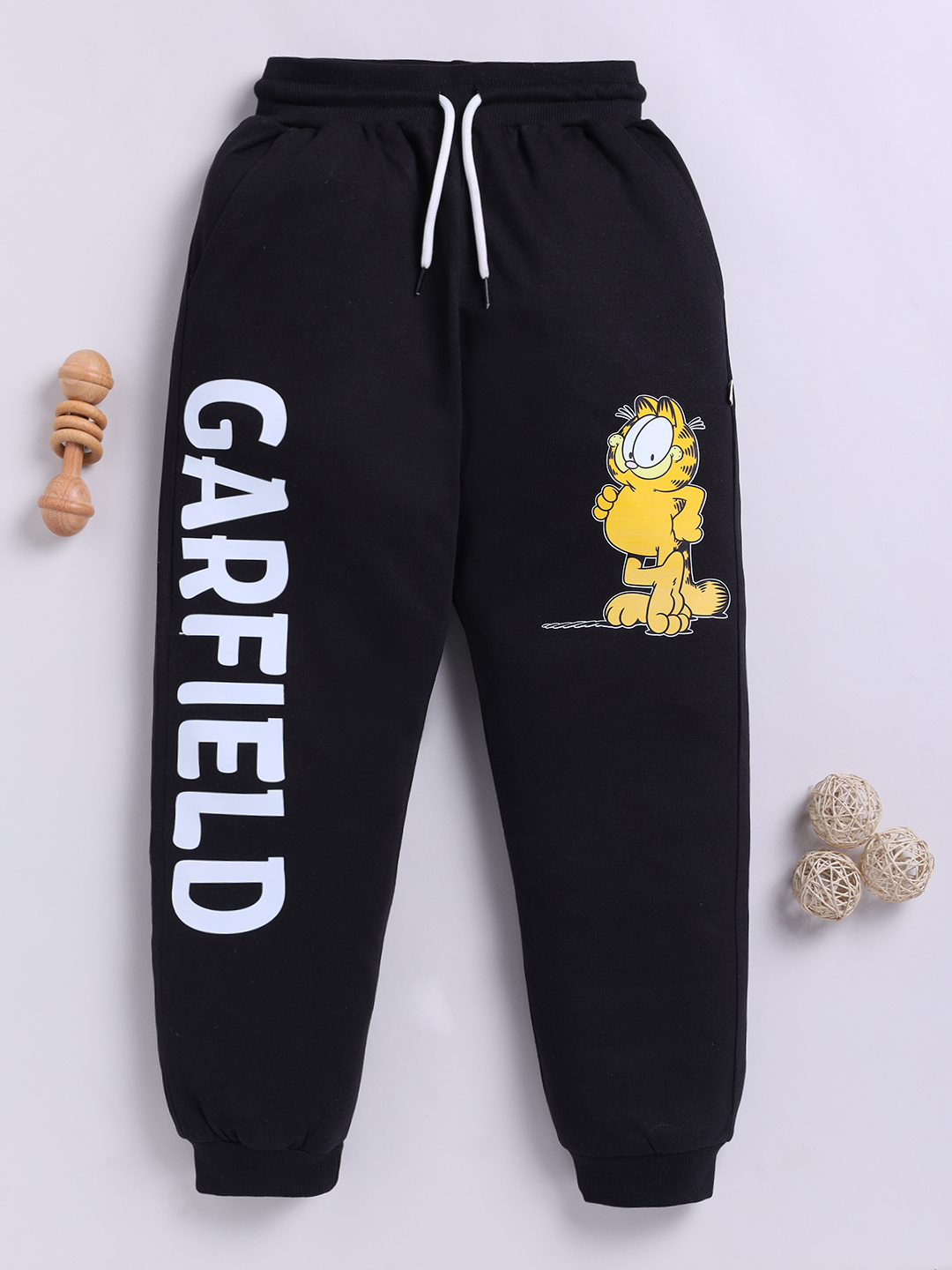 Happy Faces Garfield Printed  Pure Cotton Joggers For Boys (Black, Pack Of 1)