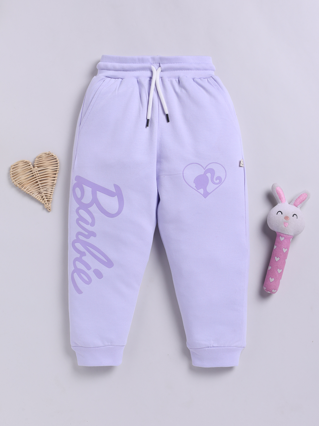 Happy Faces Barbie Printed  Pure Cotton Joggers For Girls (Mauve, Pack Of 1)