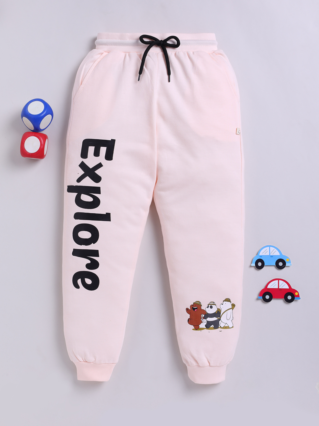 Happy Faces We Bare Bears Printed  Pure Cotton Joggers For Boys (Peach, Pack Of 1)
