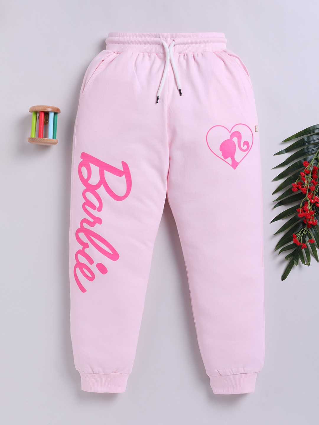 Happy Faces Barbie Printed  Pure Cotton Joggers For Girls (Pink, Pack Of 1)