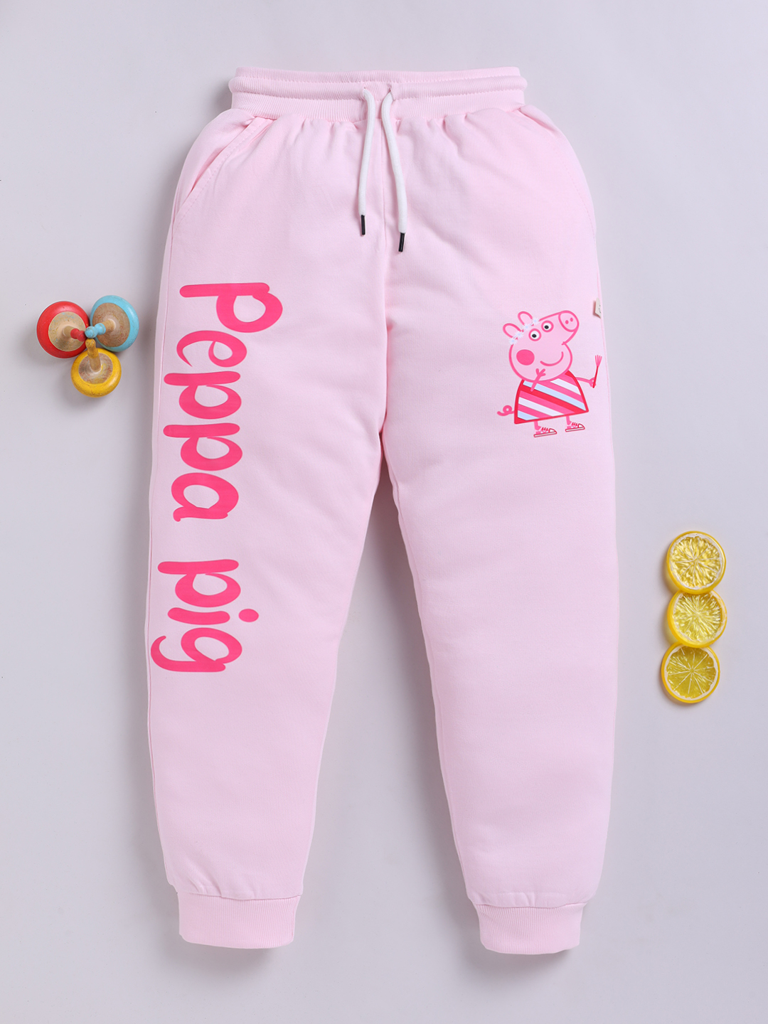 Happy Faces Peppa Pig Printed  Pure Cotton Joggers For Girls (Pink, Pack Of 1)