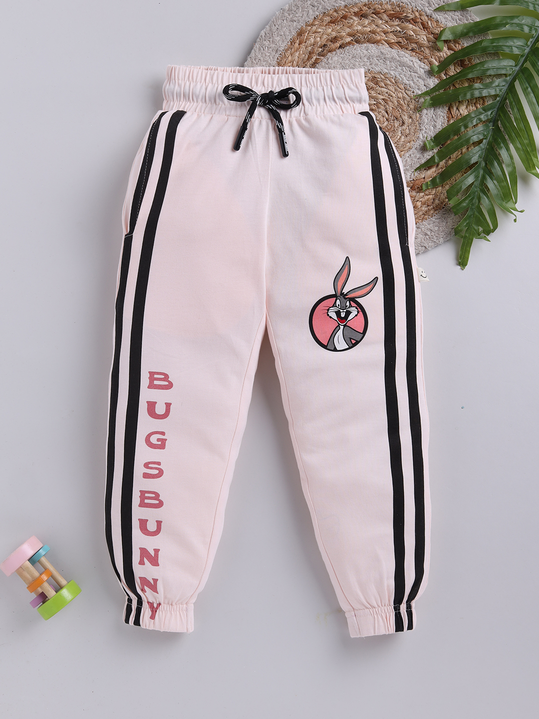 Happy Faces Bugs Bunny Printed  Pure Cotton Pyjama For Boys (Peach, Pack Of 1)