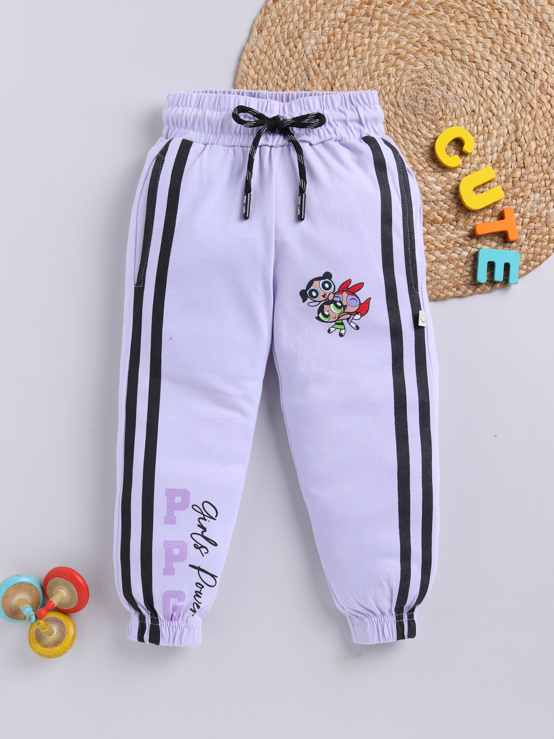 Happy Faces Powerpuff Girls Printed  Pure Cotton Pyjama For Girls (Mauve, Pack Of 1)