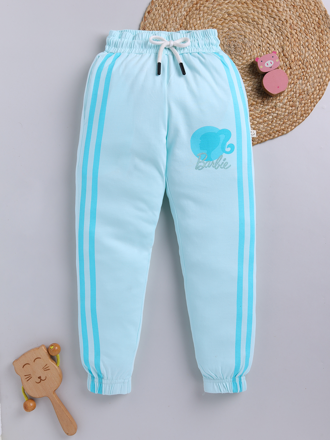 Happy Faces Barbie Printed  Pure Cotton Pyjama For Girls (Blue, Pack Of 1)