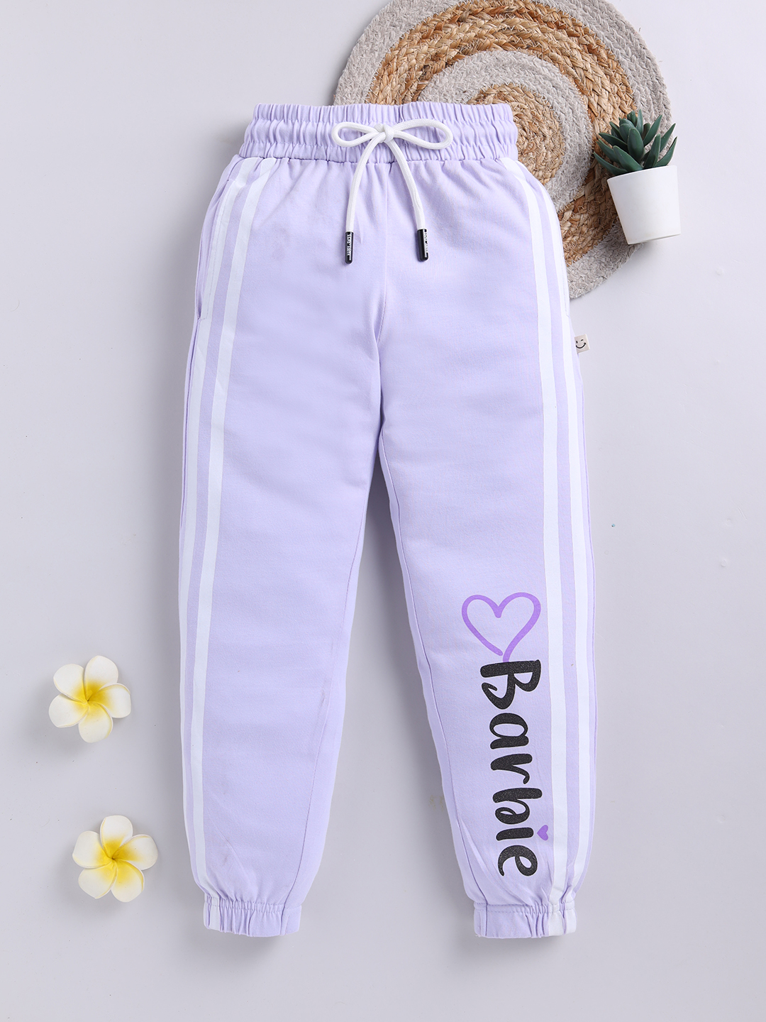 Happy Faces Barbie Printed  Pure Cotton Pyjama For Girls (Mauve, Pack Of 1)