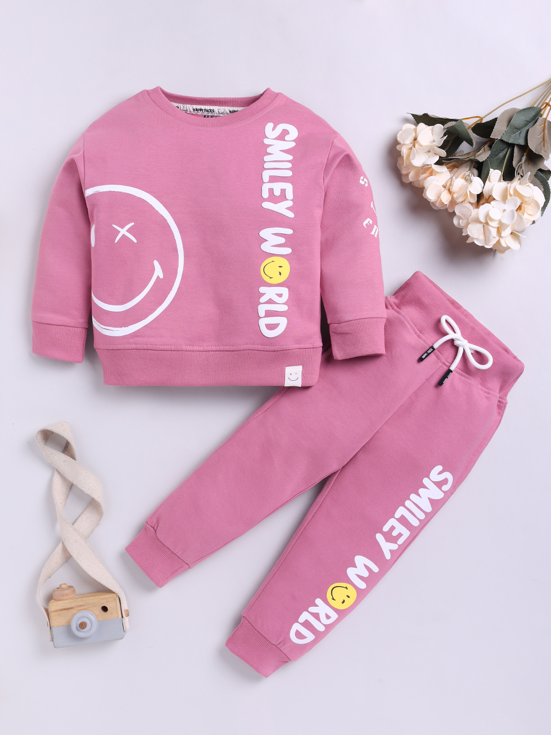 Happy Faces Smiley World Printed  Pure Cotton Clothing Set For Boys (Pink, Pack Of 1)
