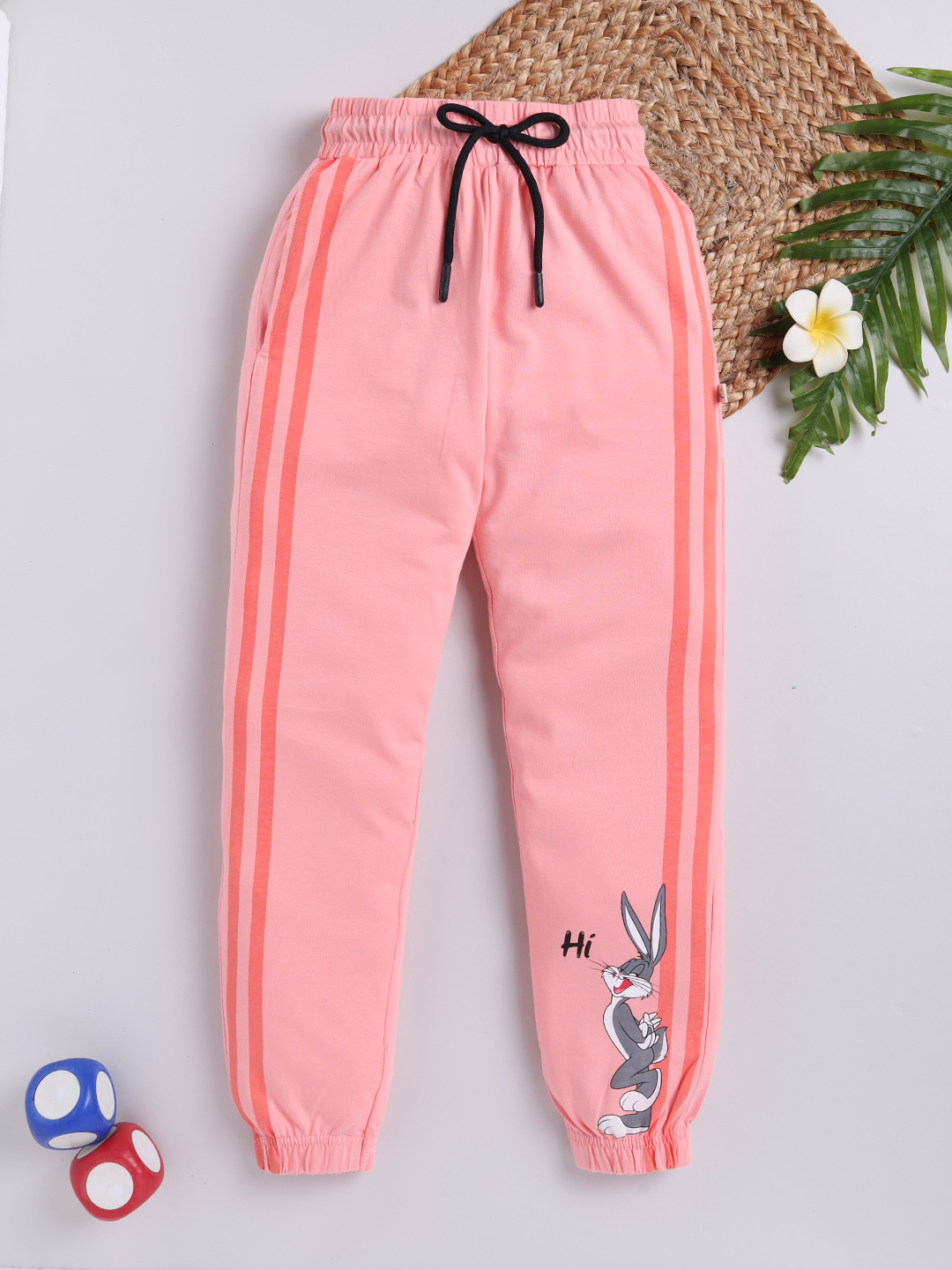 Happy Faces Bugs Bunny Printed  Pure Cotton Pyjama For Boys (Peach, Pack Of 1)