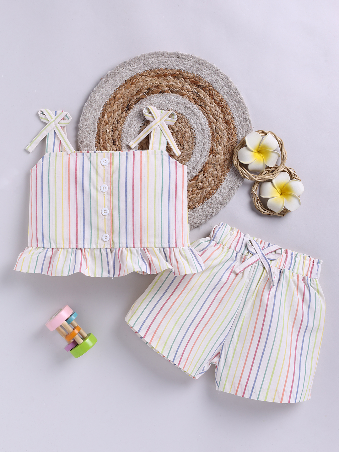 Mom’s Love Striped Printed Pure Cotton Frock And Dress For Infant Girls (Yellow, Pack Of 1)
