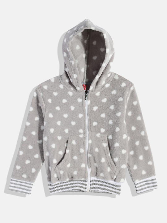 Girls Geometric Printed Fur Hooded Sweatshirt